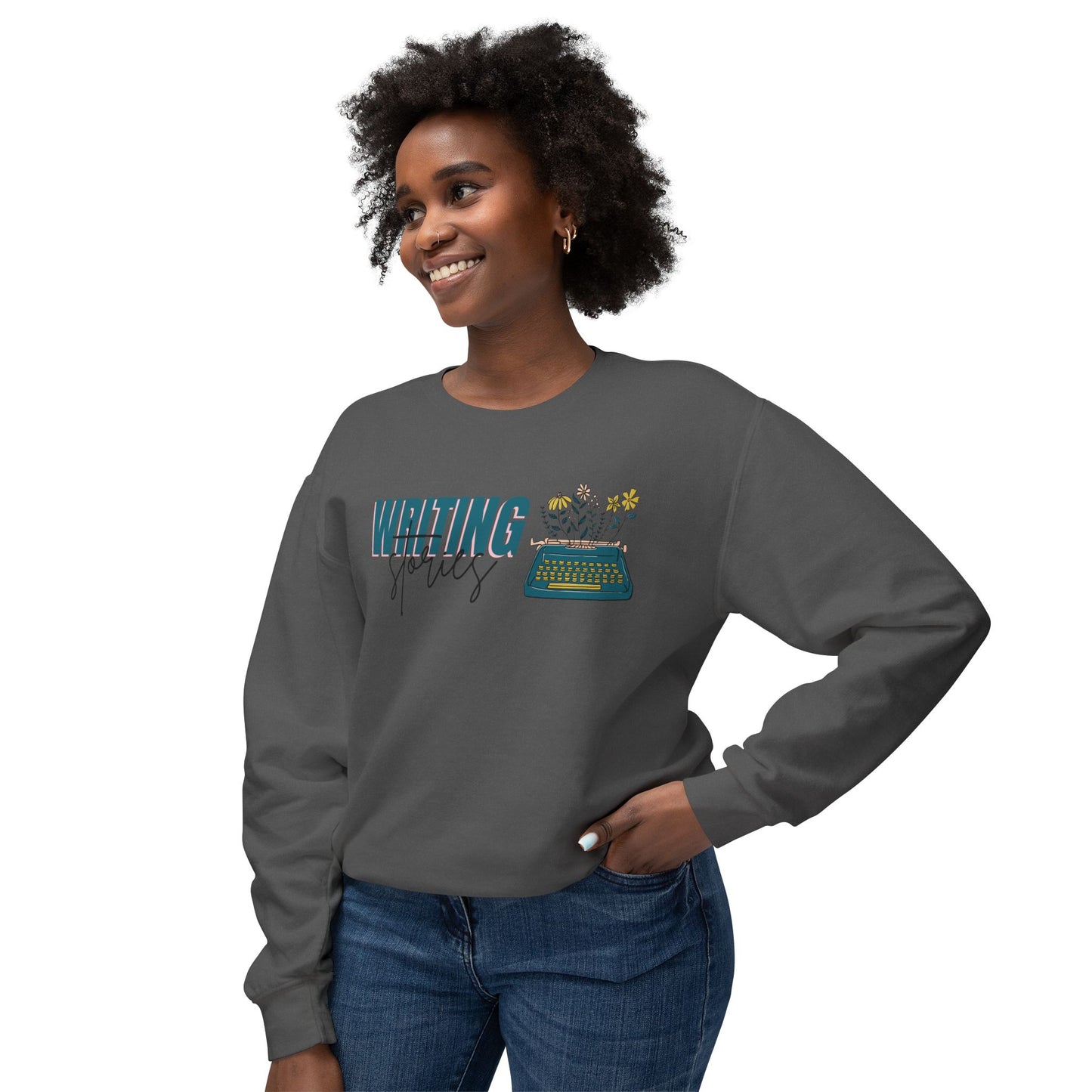 Writing Stories Pullover Unisex Lightweight Crewneck Sweatshirt