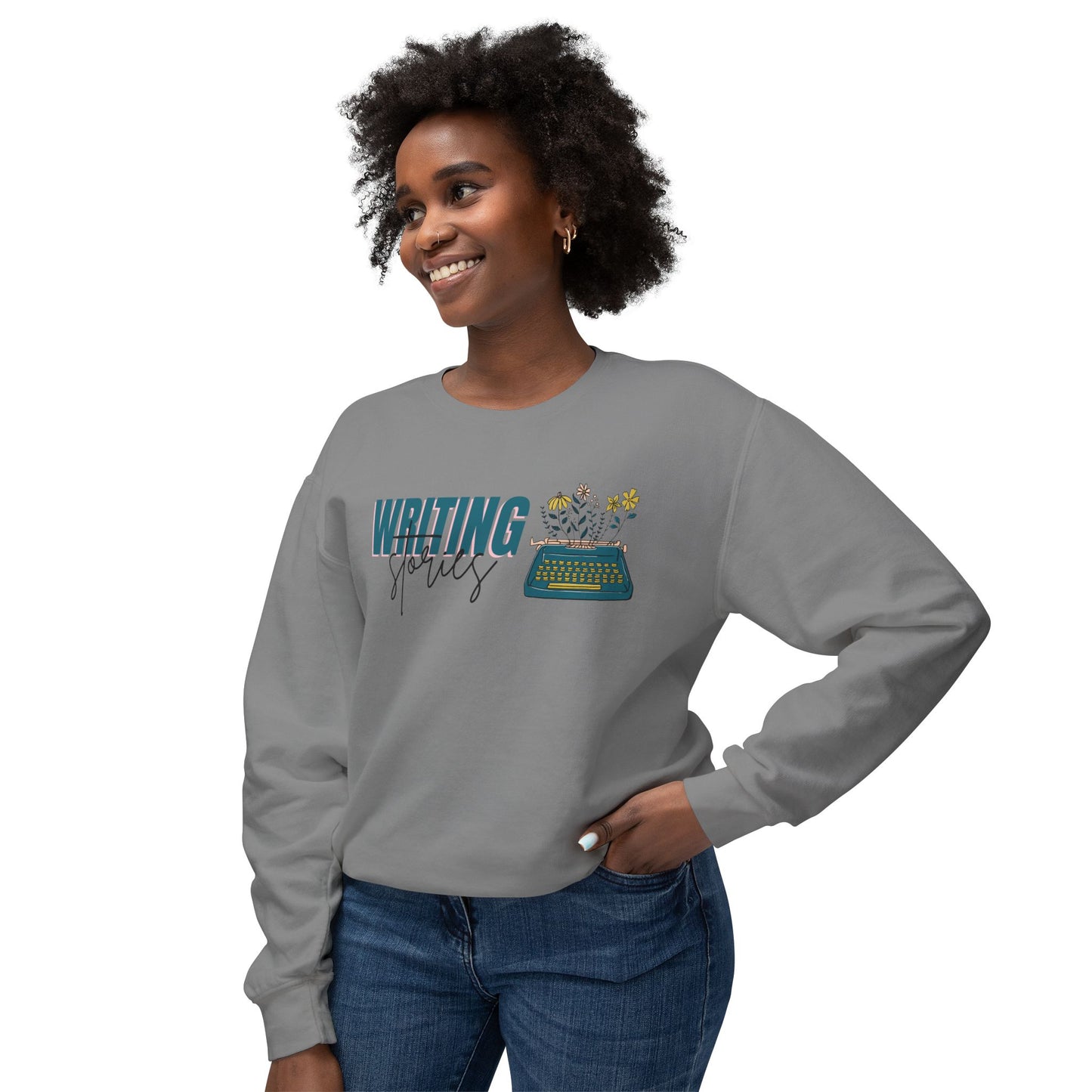 Writing Stories Pullover Unisex Lightweight Crewneck Sweatshirt