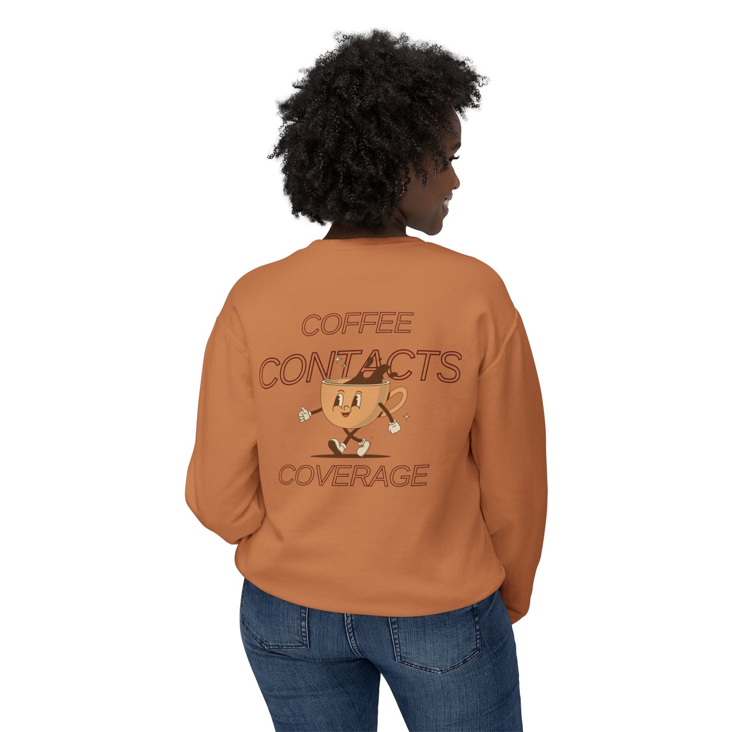 Coffee, Contacts & Coverage Lightweight Crewneck Sweatshirt