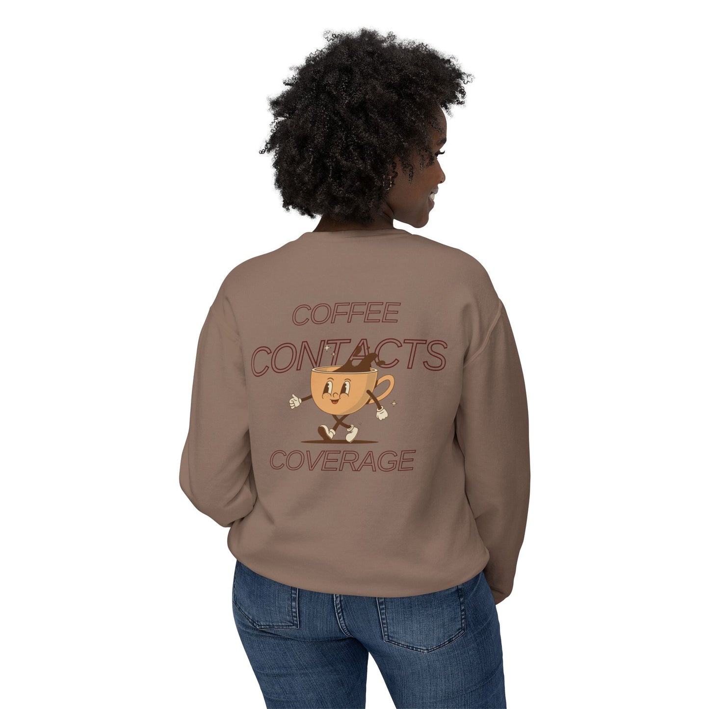 Coffee, Contacts & Coverage Lightweight Crewneck Sweatshirt