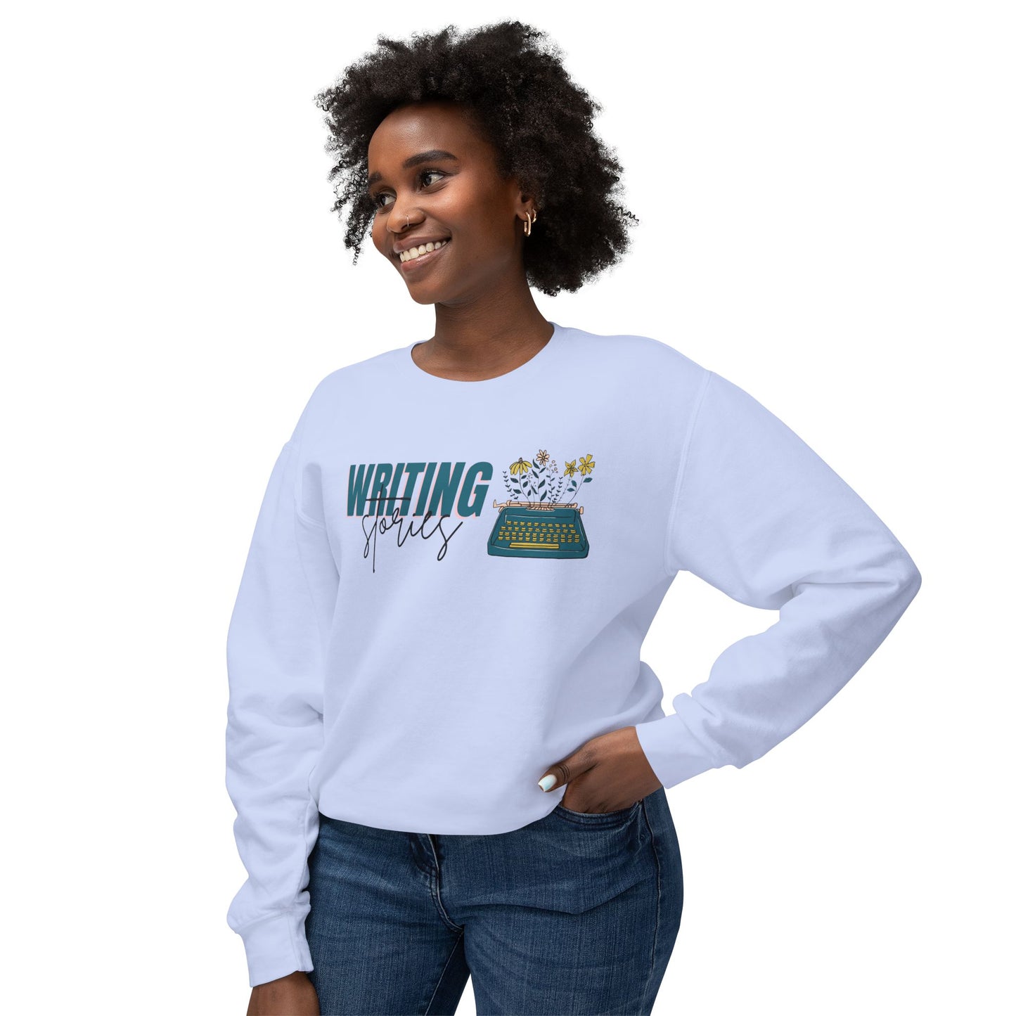 Writing Stories Pullover Unisex Lightweight Crewneck Sweatshirt