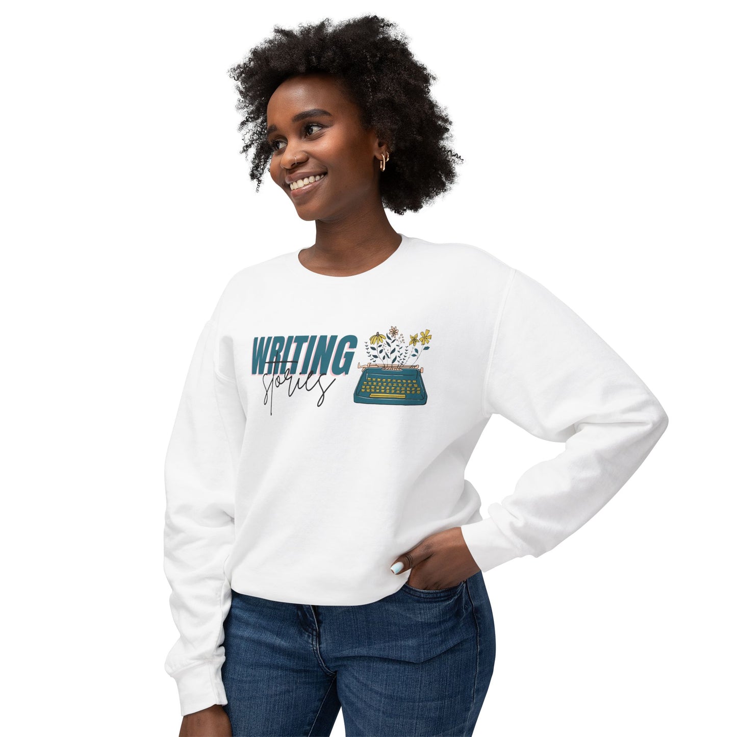 Writing Stories Pullover Unisex Lightweight Crewneck Sweatshirt