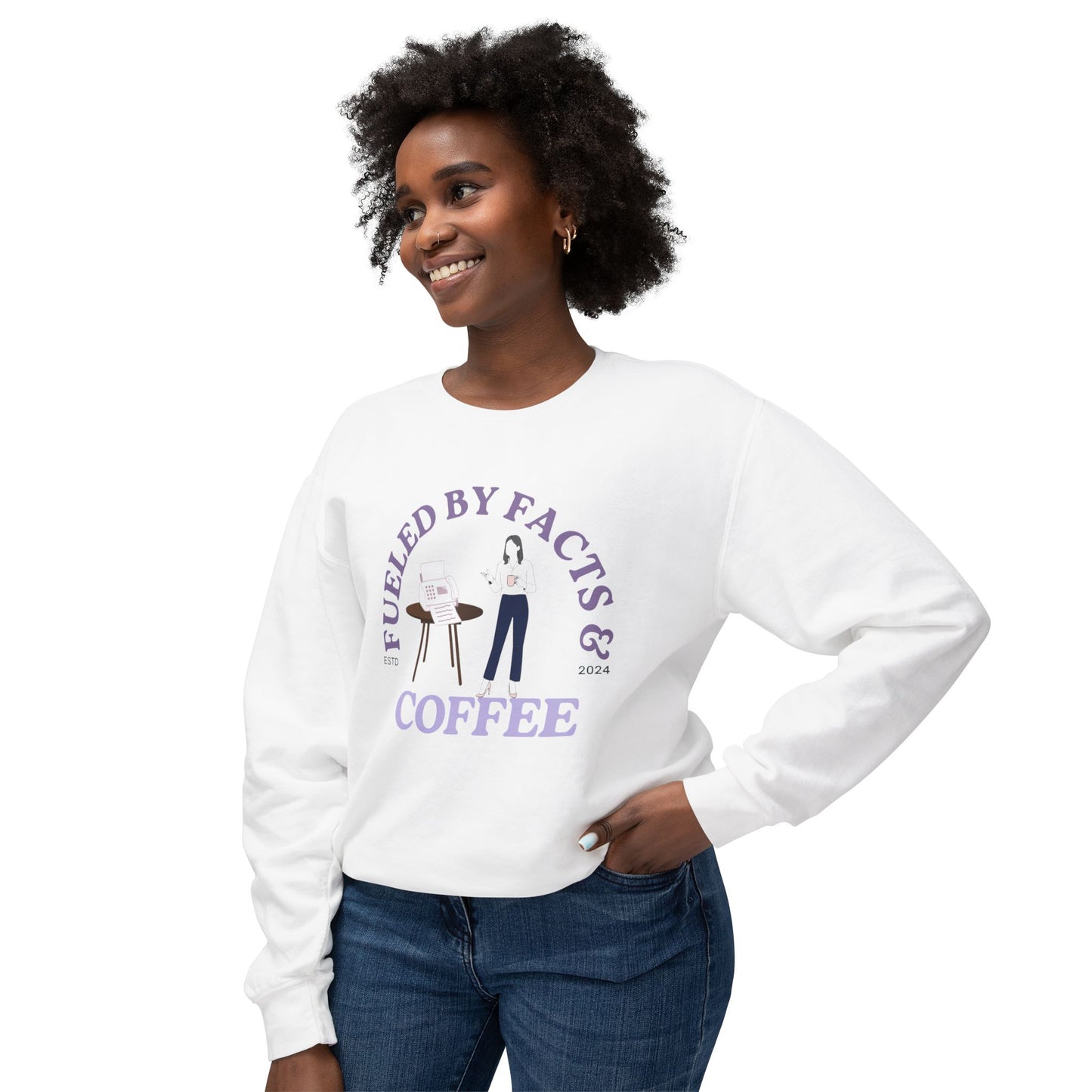 Fueled by Facts & Coffee Lightweight Crewneck Sweatshirt