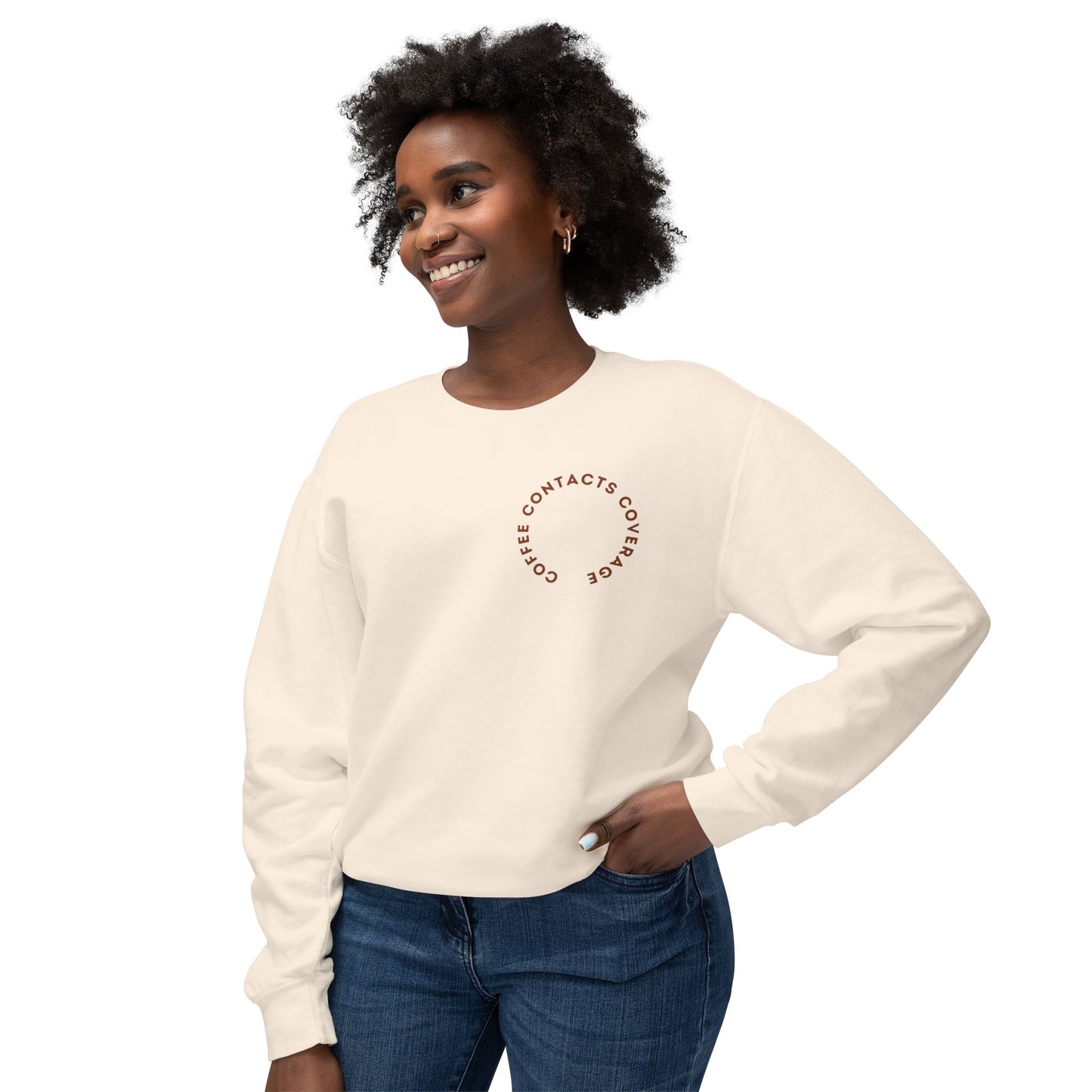 Coffee, Contacts & Coverage Lightweight Crewneck Sweatshirt