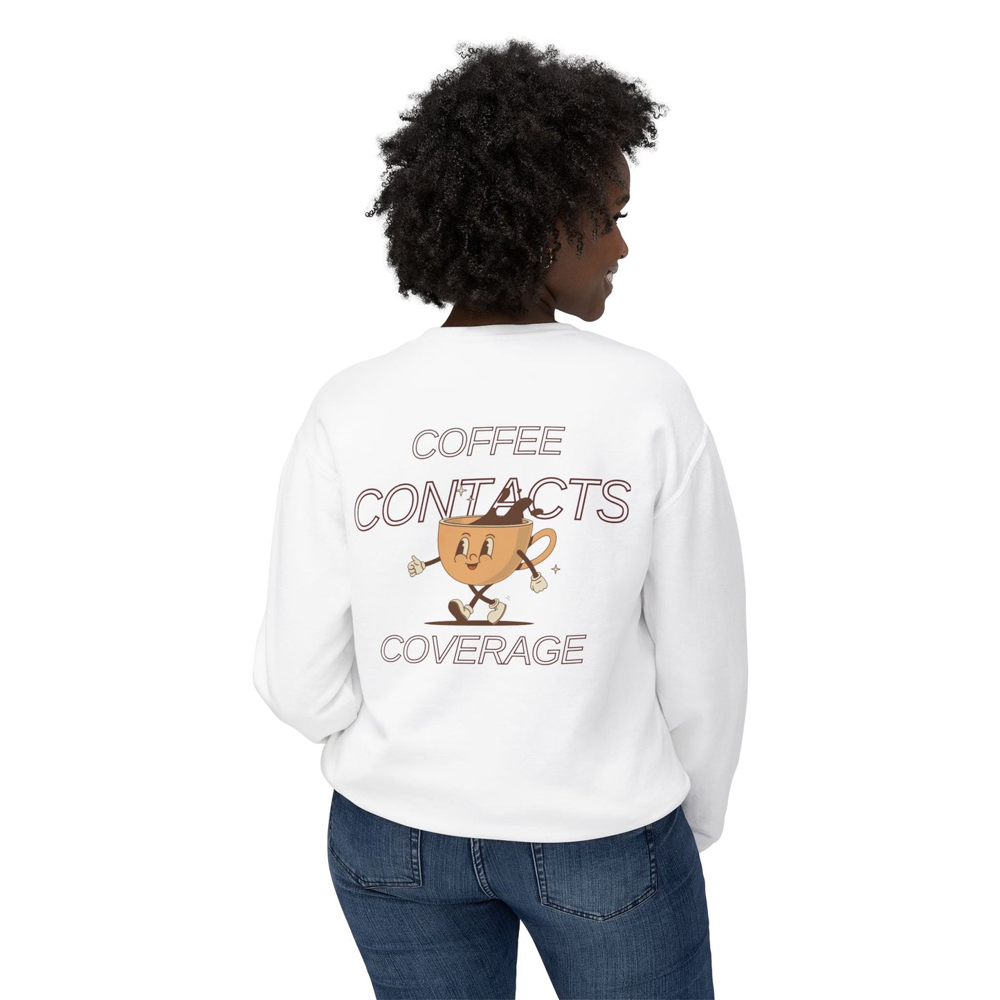 Coffee, Contacts & Coverage Lightweight Crewneck Sweatshirt