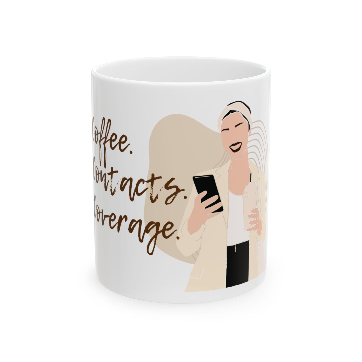 Coffee. Contacts. Coverage Mug 2 (11oz, 15oz)