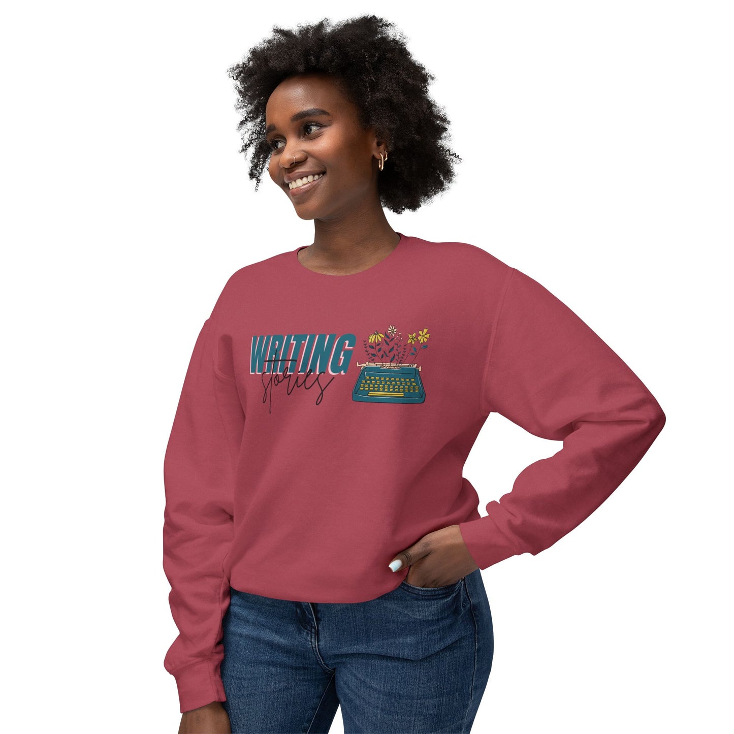 Writing Stories Pullover Unisex Lightweight Crewneck Sweatshirt