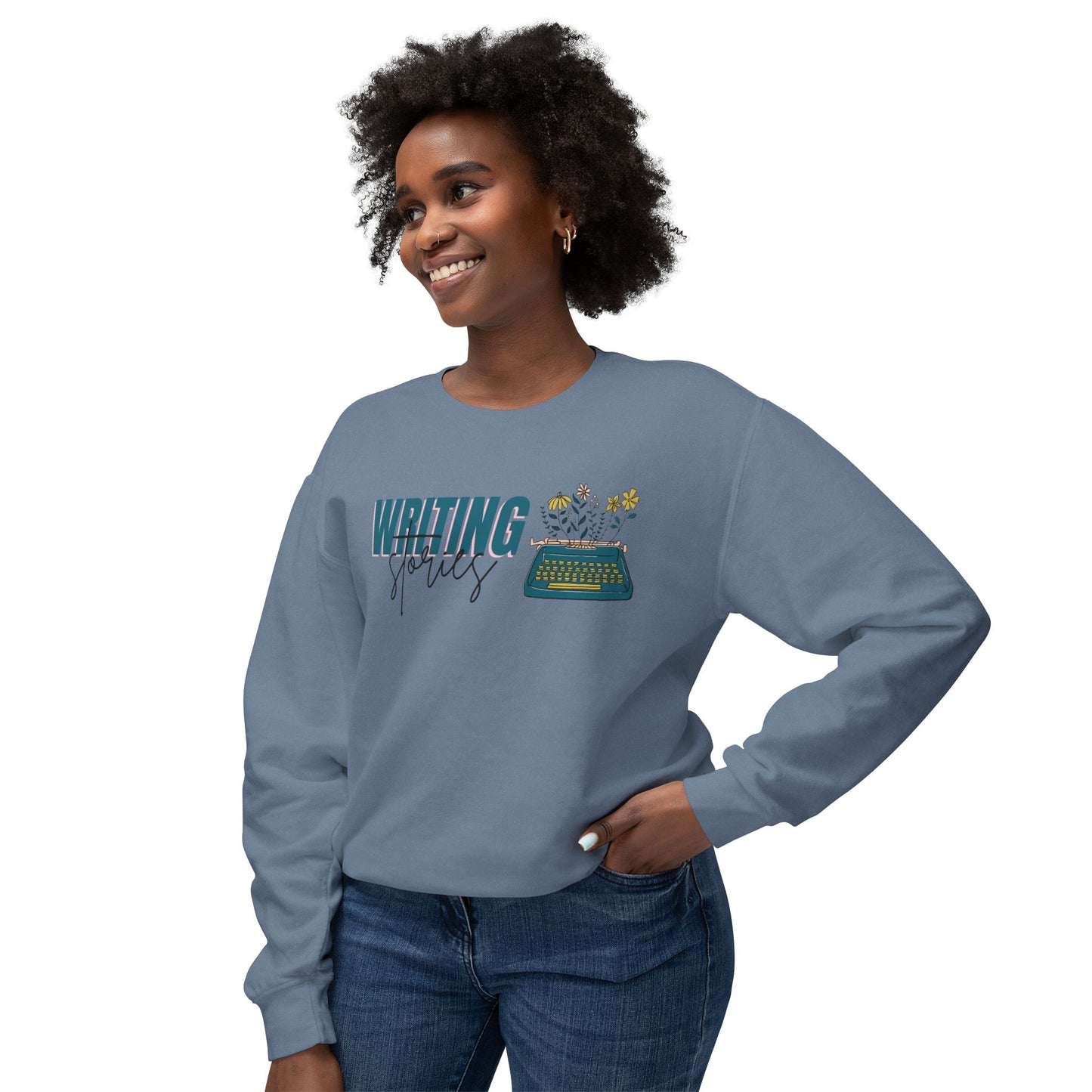 Writing Stories Pullover Unisex Lightweight Crewneck Sweatshirt