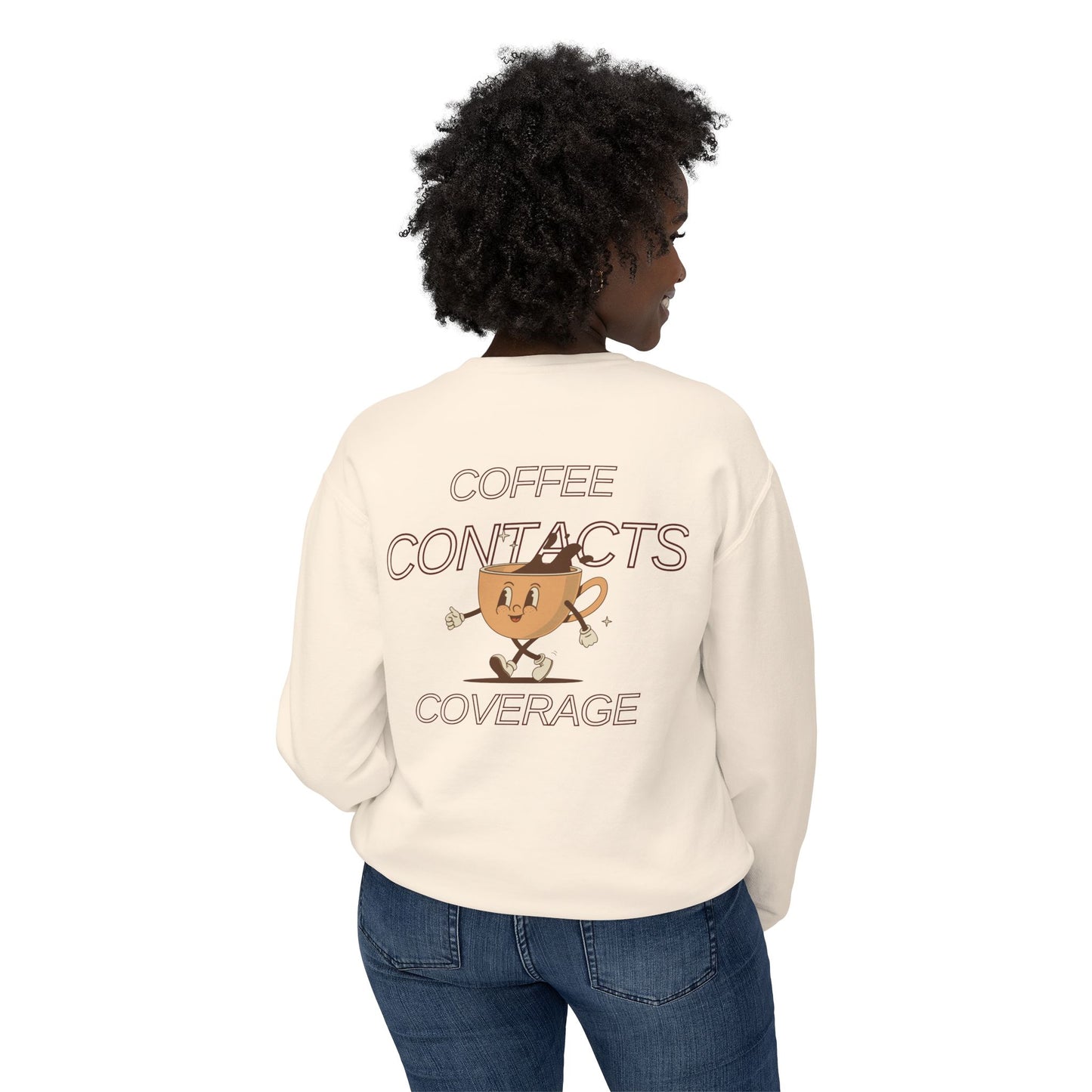 Coffee, Contacts & Coverage Lightweight Crewneck Sweatshirt