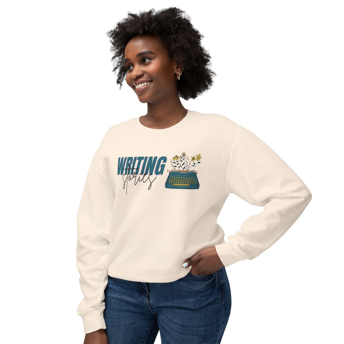 Writing Stories Pullover Unisex Lightweight Crewneck Sweatshirt